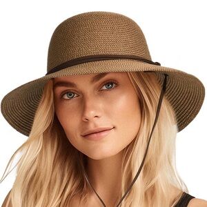Furtalk wide brim sun hat with wind lanyard
